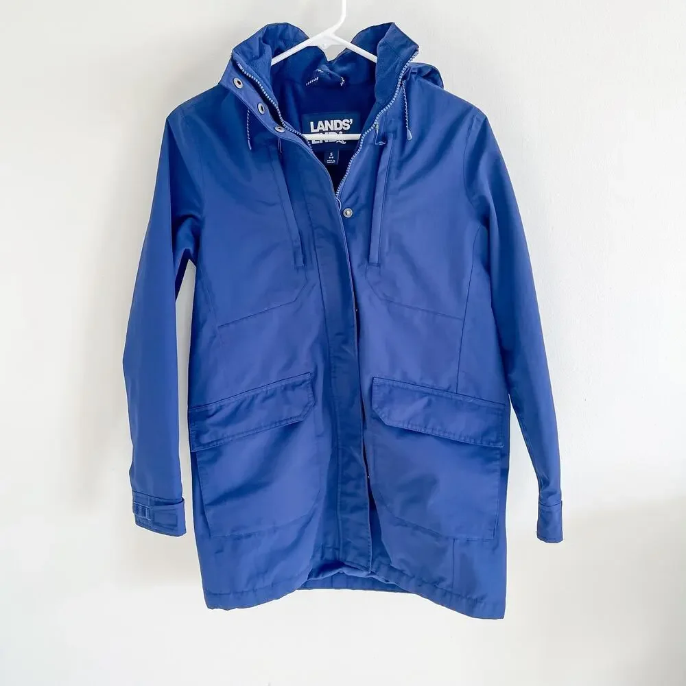 Lands’ End Men’s Small Squall Jacket Blue Waterproof Windproof Fleece Lined NWOT